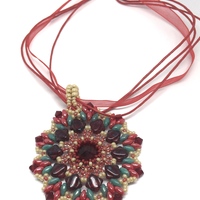July Ruby Red Firework Crystal Woven Pendant - Thumbnail 1