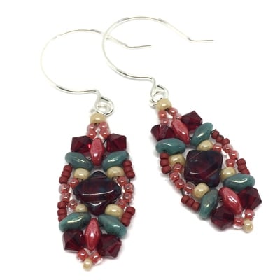 Ruby Red and Turquoise Color Earrings on Sterling Silver