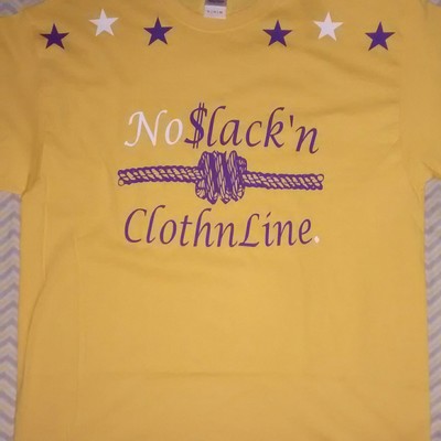 No$lack'nclothnline. (yellow,purple&white) t-shirt.