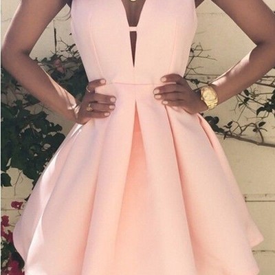 Fashion rose homecoming dress,short prom dress,sexy v-neck graduation dress