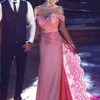 Sexy Off-shoulder Mermaid Lace Applique Prom Evening Gowns Long Arabic Prom Dresses E29 - Thumbnail 2