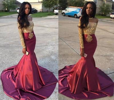 African Prom Dresses 2017 Sexy Off-shoulder Long Sleeves Lace Applique Beaded Sequins Prom Evening Dress Gowns E30