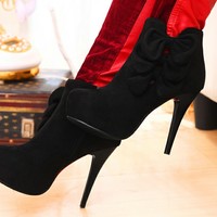 Elegant Bow Embellished Stiletto Heel Fashion Boots - Thumbnail 3