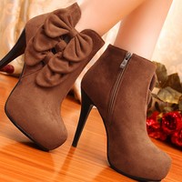 Elegant Bow Embellished Stiletto Heel Fashion Boots - Thumbnail 4