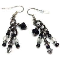 Black Crystal and Silver Dangling Earrings - Thumbnail 1