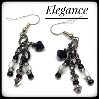 Black Crystal and Silver Dangling Earrings - Thumbnail 2