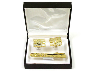 Gold w/Clear Stone Cuff Link Set
