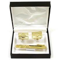 Gold w/Clear Stone Cuff Link Set