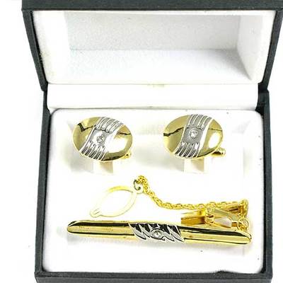 Two tone w/clear stone cuff link set