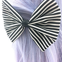 Black and White Stripe Medium Fabric Bow - Handmade Striped Hair Accessory with Clip - Thumbnail 2