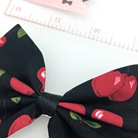 Cherry Print on Black Fabric Hair Bow - Pin Up Rockabilly Inspired Hair Accessory - Thumbnail 3