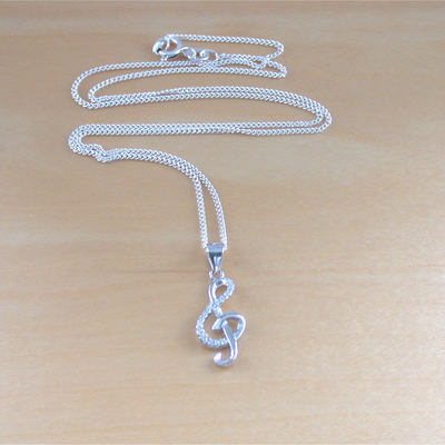 925 cz treble clef pendant & 18" silver chain/music note pendant/music note necklace/treble clef jewellery/treble clef jewelry/music note