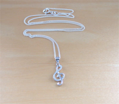 925 Cz Treble Clef Pendant & 18" Silver Chain/Music Note Pendant/Music Note Necklace/Treble Clef Jewellery/Treble Clef Jewelry/Music Note