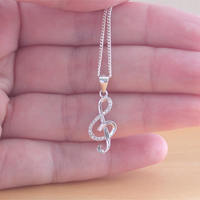 925 Cz Treble Clef Pendant & 18" Silver Chain/Music Note Pendant/Music Note Necklace/Treble Clef Jewellery/Treble Clef Jewelry/Music Note - Thumbnail 3