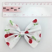 Cherry Print on White Fabric Hair Bow - Pin Up Rockabilly Hair Clip - Thumbnail 2