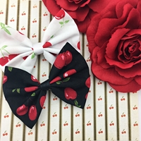 Cherry Print on White Fabric Hair Bow - Pin Up Rockabilly Hair Clip - Thumbnail 4