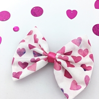 Watercolour Pink & Purple Heart Printed Fabric Medium Hair Bow - Thumbnail 1
