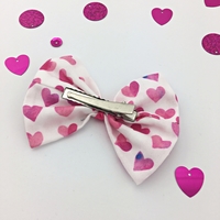 Watercolour Pink & Purple Heart Printed Fabric Medium Hair Bow - Thumbnail 4