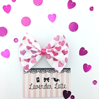 Watercolour Pink & Purple Heart Printed Fabric Medium Hair Bow - Thumbnail 2