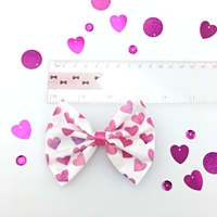Watercolour Pink & Purple Heart Printed Fabric Medium Hair Bow - Thumbnail 3