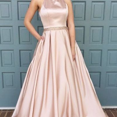 Blush open back prom dress,sexy open back graduation dress