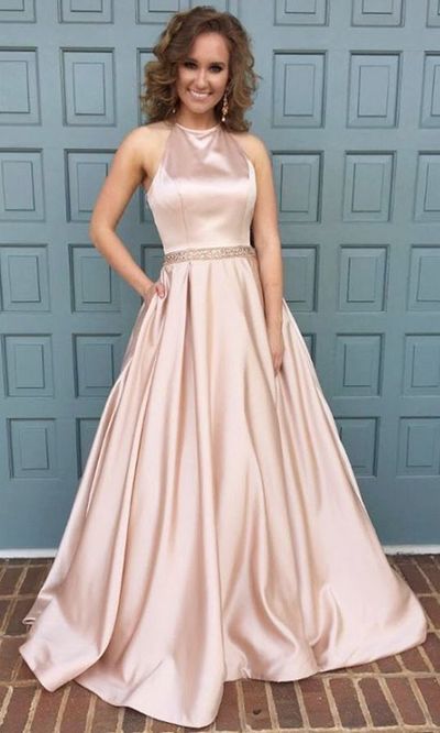 Blush Open Back Prom Dress,Sexy Open Back Graduation Dress
