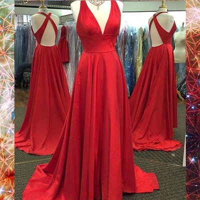 Sexy open back prom dress,red graduation dress