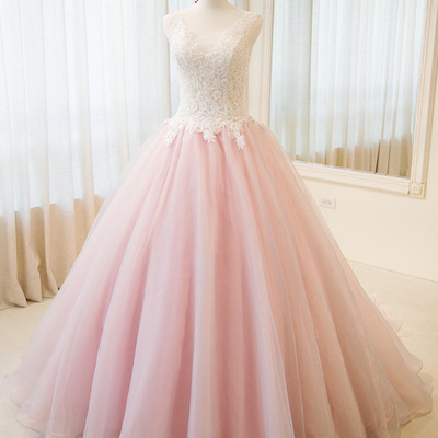 Lace prom dress,pink graduation dress，ball gown lace evening dress