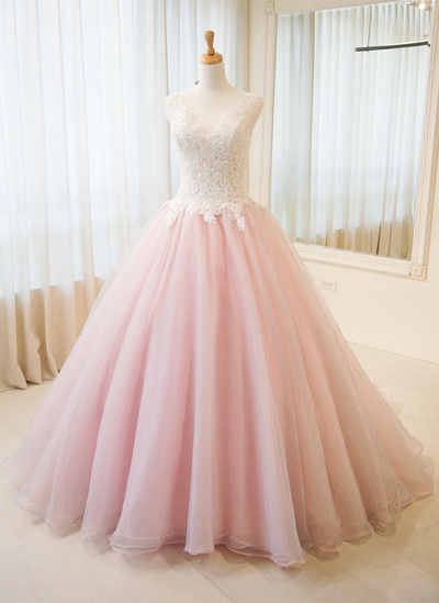 Lace Prom Dress,Pink Graduation Dress，Ball Gown Lace Evening Dress