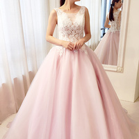 Lace Prom Dress,Pink Graduation Dress，Ball Gown Lace Evening Dress - Thumbnail 3