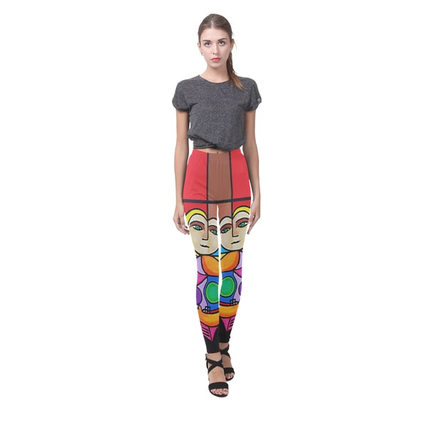 Funky Red & Brown Picasso Style Art Leggings