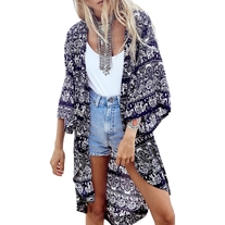 Tribal Pattern 3/4 Sleeve Loose Kimono Cardigans