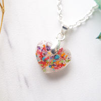 Real Dried Flowers in Heart Resin Necklace in Party Mix - Thumbnail 1