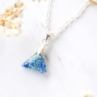 Real Dried Flowers in Triangle Resin Necklace in Blue Mint - Thumbnail 2