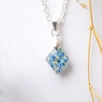 Real Dried Flowers in Diamond Resin Necklace in Blues - Thumbnail 2