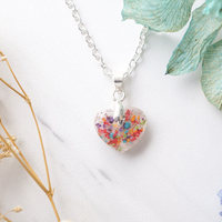 Real Dried Flowers in Heart Resin Necklace in Party Mix - Thumbnail 3