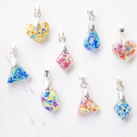 Real Dried Flowers in Triangle Resin Necklace in Pastel Mix - Thumbnail 2