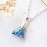 Real Dried Flowers in Triangle Resin Necklace in Blue Mint - Thumbnail 4