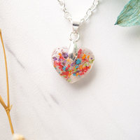 Real Dried Flowers in Heart Resin Necklace in Party Mix - Thumbnail 4