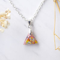 Real Dried Flowers in Triangle Resin Necklace in Pastel Mix - Thumbnail 3