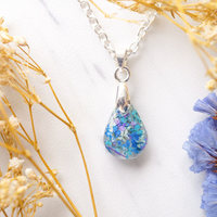 Real Dried Flowers in Teardrop Resin Necklace in Blue Mint Teal Purple - Thumbnail 4