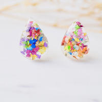 Real Dried Flowers and Resin Teardrop Stud Earrings in Party Mix - Thumbnail 1