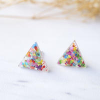Real Dried Flowers and Resin Triangle Stud Earrings in Party Mix - Thumbnail 1