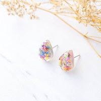 Real Dried Flowers and Resin Teardrop Stud Earrings in Party Mix - Thumbnail 2