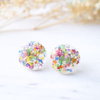 Real Dried Flowers and Resin Circle Stud Earrings in Party Mix - Thumbnail 2