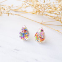 Real Dried Flowers and Resin Teardrop Stud Earrings in Party Mix - Thumbnail 3