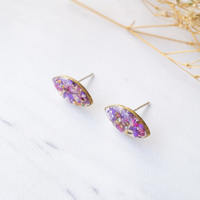 Real Dried Flowers and Resin Eye Stud Earrings in Purple Mix - Thumbnail 3