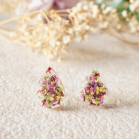 Real Dried Flowers and Resin Teardrop Stud Earrings in Party Mix - Thumbnail 4