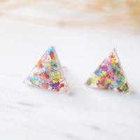 Real Dried Flowers and Resin Triangle Stud Earrings in Party Mix - Thumbnail 3