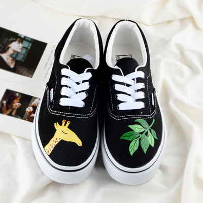 Harajuku graffiti giraffe leaves hand-painted shoes